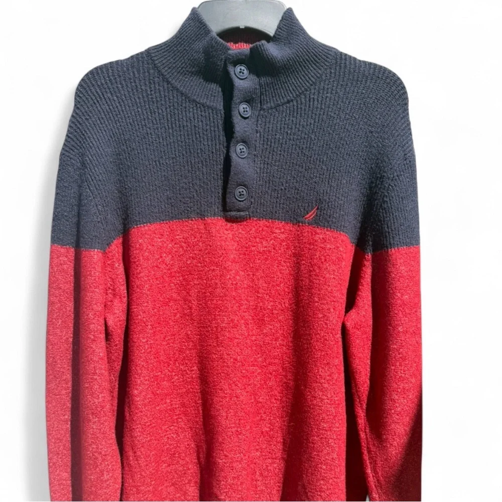 Nautica Red and Navy Two-Tone Zip-Front Sweater - Picture 4 of 8